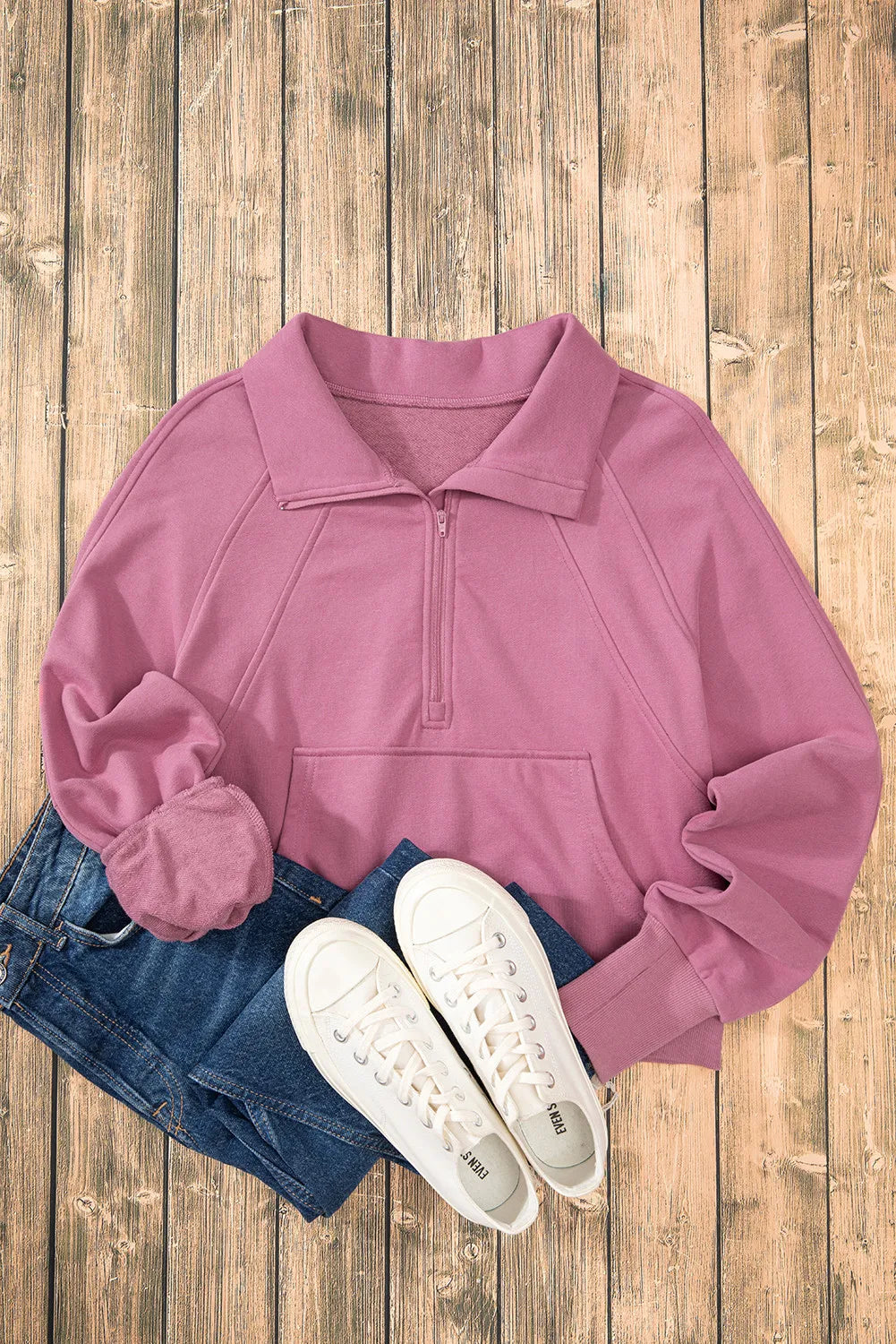 Half Zip Long Sleeve Sweatshirt Trendsi