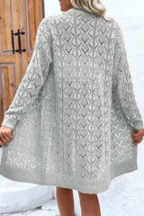 Openwork Button Down Long Sleeve Cardigan Trendsi