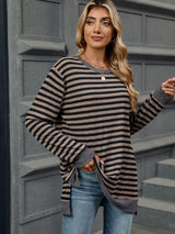 Striped Round Neck Long Sleeve T-Shirt Trendsi