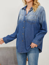 Button Up Long Sleeve Denim Jacket Trendsi