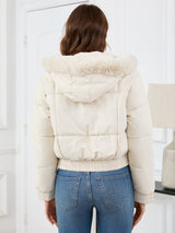 Pocketed Long Sleeve Cropped Hooded Winter Coat Trendsi