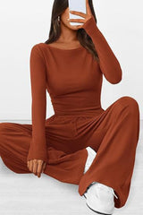 Round Neck Long Sleeve Top and Pants Set Trendsi