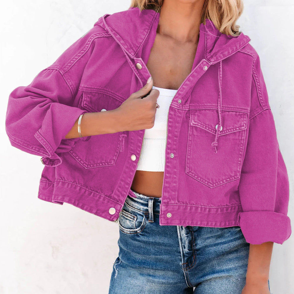 Hooded Dropped Shoulder Denim Jacket Trendsi