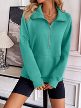 Ivy Lane Half Zip Raglan Sleeve Sweatshirt Trendsi