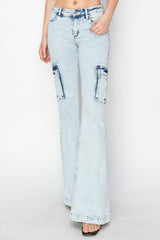 RISEN Full Size High Rise Cargo Flare Jeans Trendsi