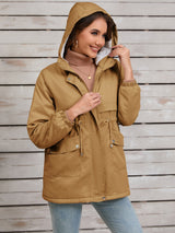 Drawstring Long Sleeve Hooded Jacket Trendsi