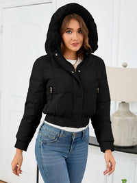 Pocketed Long Sleeve Cropped Hooded Winter Coat Trendsi