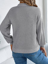 Cutout V-Neck Long Sleeve Sweater Trendsi