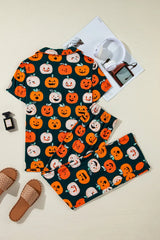 Pumpkin Printed Short Sleeve Top and Pants Lounge Set Trendsi