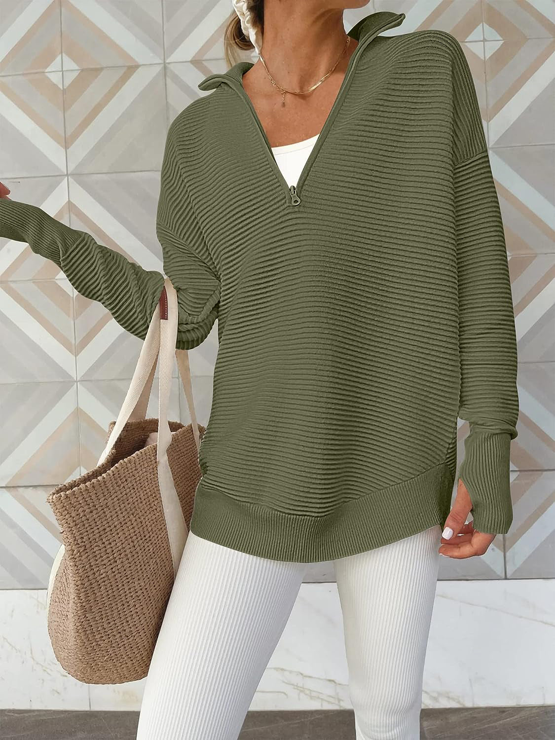 Half Zip Long Sleeve Knit Top Trendsi