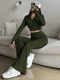 Zip Up Long Sleeve Top and Pants Set Trendsi