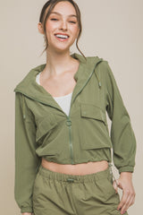 Love Tree Drawstring Hem Hooded Zip-Up Jacket Trendsi