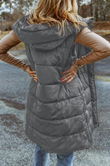 Longline Hooded Sleeveless Puffer Vest Trendsi