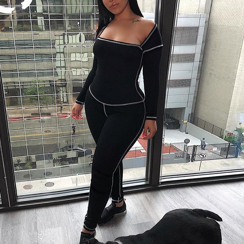 Square collar sexy jumpsuit Long sleeve knitted women Jade