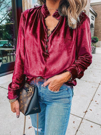 Half Button Long Sleeve Blouse Trendsi