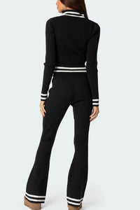 Zip Up Long Sleeve Top and Pants Set Trendsi