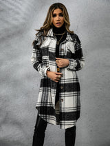 Plaid Collared Neck Long Sleeve Coat Trendsi