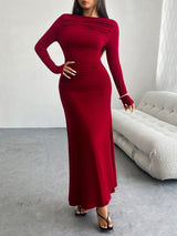 Ruched Long Sleeve Maxi Dress Trendsi