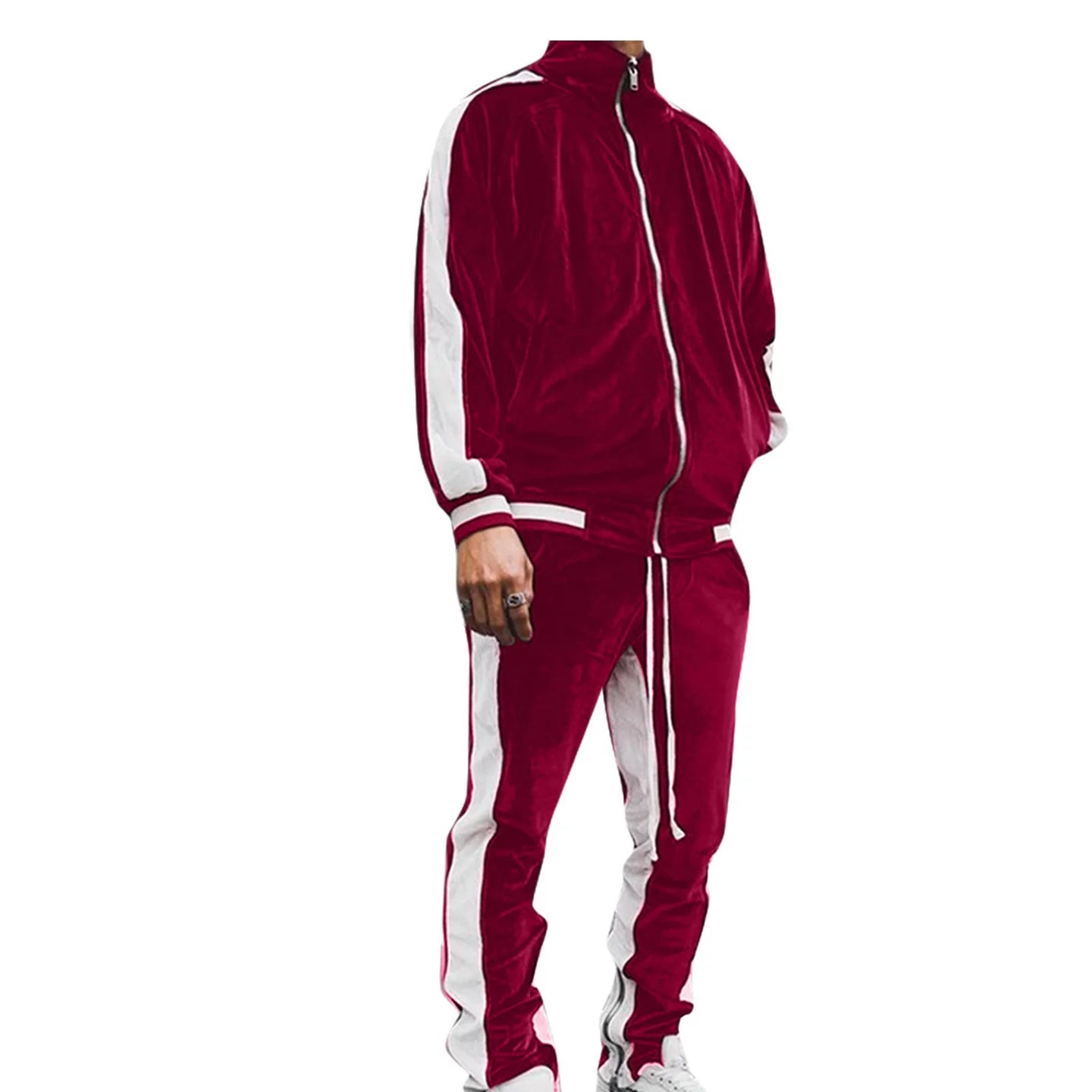 Velour Tracksuit Mens,2023 Men'S Velour Tracksuit 2 Pieces Winter Warm Full Zip up Jacket Sweatpants Fitness Sportswear Sweatsuit Jogger Sets