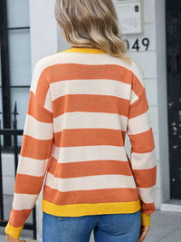 Striped Round Neck Dropped Shoulder Sweater Trendsi