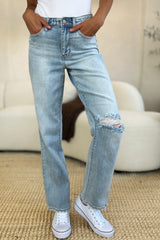 Judy Blue Full Size High Waist Distressed Straight Jeans Trendsi