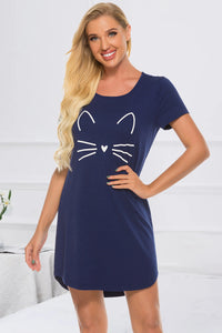 Graphic Round Neck Short Sleeve Lounge Dress Trendsi