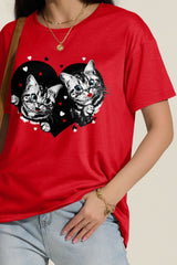 FAM-FAM Cat Round Neck Dropped Shoulder T-Shirt Trendsi