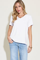 Basic Bae Full Size V-Neck High-Low T-Shirt Trendsi