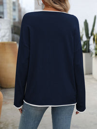 Contrast Trim Round Neck Long Sleeve Sweater Trendsi