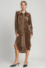 Umgee Texture Curved Hem Button Down Shirt Dress Trendsi