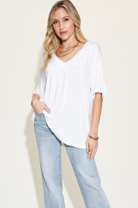 Basic Bae Full Size Bamboo V-Neck Drop Shoulder T-Shirt Trendsi