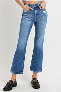 RISEN Full Size Tummy Control High Rise Crop Bootcut Jeans Trendsi