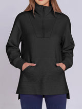 ฺHigh-Low Quarter Zip Long Sleeve Sweatshirt Trendsi