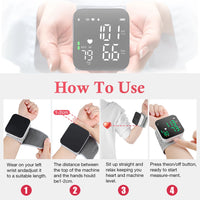 Blood Pressure Monitor, Wrist Pressure LCD Display Automatic Voice Pulsometer Sphygmomanometer, Rechargable Heart Health BP Monitor for Home Travel Use,White