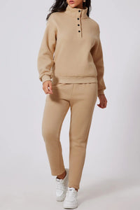 Half Snap Turtleneck Top and Pants Active Set Trendsi