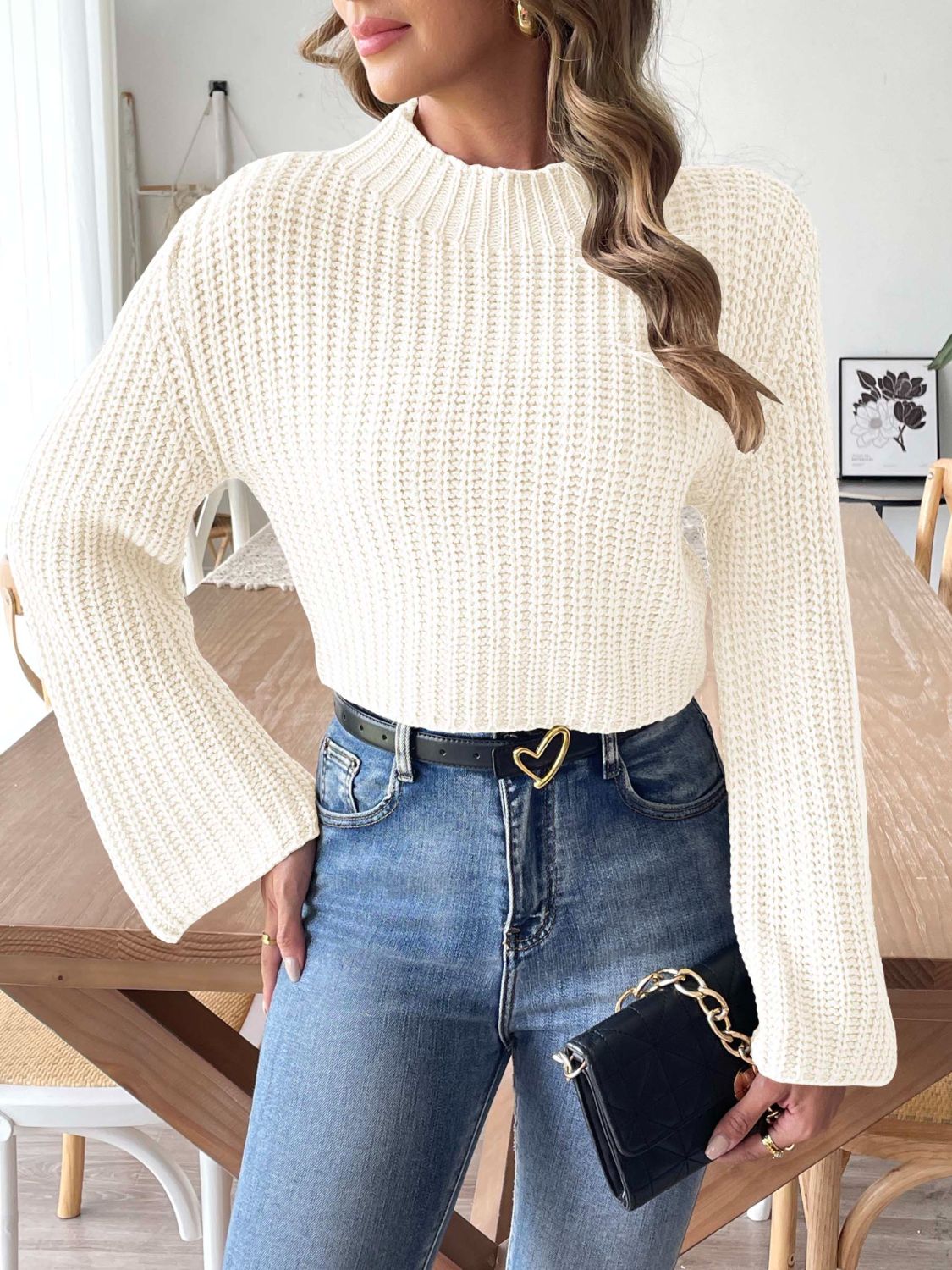 Mock Neck Long Sleeve Sweater Trendsi