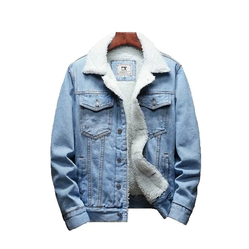 Men Light Blue Winter Jean Jackets Outerwear Warm Denim Coats New Men InSpaceX Fashion