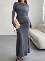 Ruched Long Sleeve Maxi Dress Trendsi