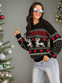 Perfee Christmas Element Round Neck Sweater Trendsi