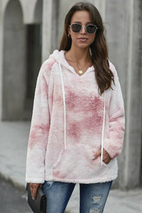 V-neck Tie-dye Plush Pullover Hoodie Jade