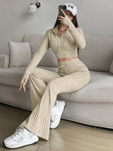 Zip Up Long Sleeve Top and Pants Set Trendsi