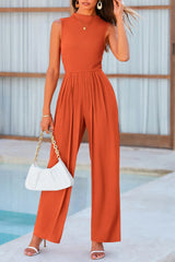 Mock Neck Sleeveless Wide Leg Jumpsuit Trendsi