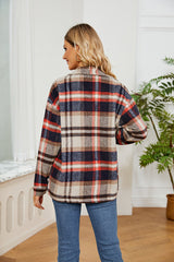 Button Down Collared Plaid Shacket Trendsi