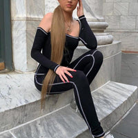 Square collar sexy jumpsuit Long sleeve knitted women Jade