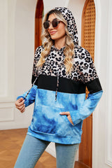 Leopard Drawstring Hoodie with Pocket Trendsi