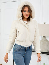 Pocketed Long Sleeve Cropped Hooded Winter Coat Trendsi