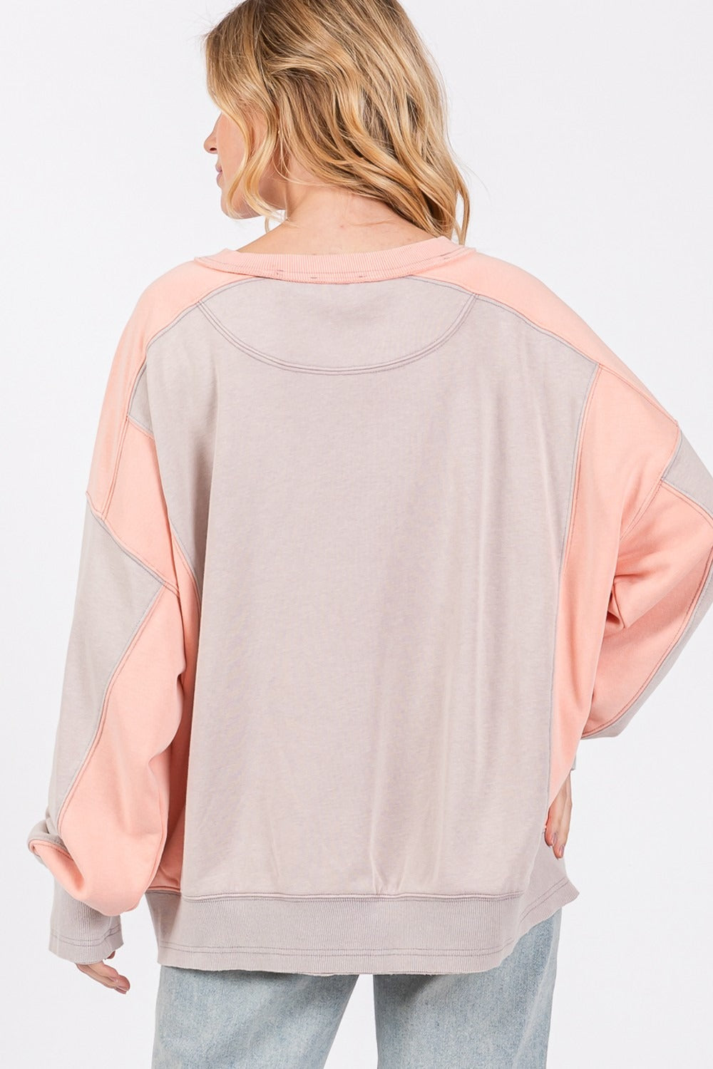 SAGE + FIG Color Block Round Neck Sweatshirt Trendsi