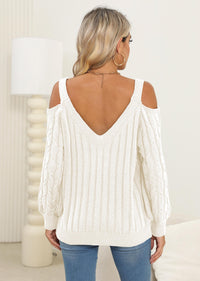 Cable-Knit Heart V-Neck Sweater Trendsi