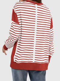 Slit Exposed Seam Striped Long Sleeve Sweatshirt Trendsi