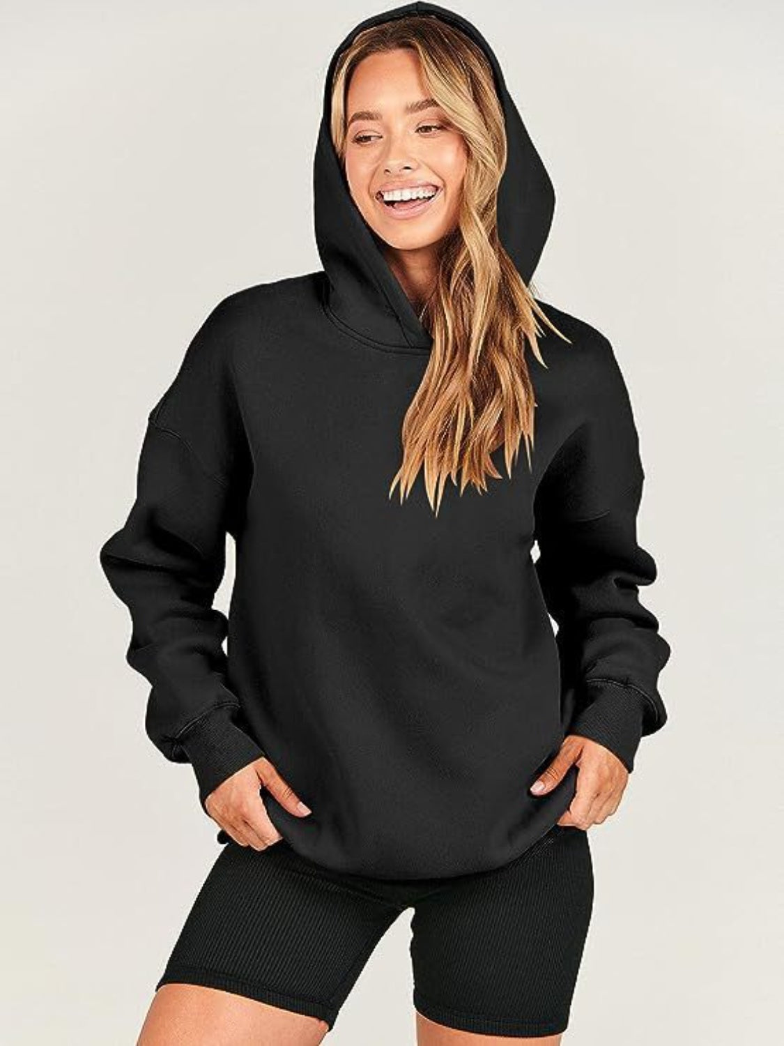 Dropped Shoulder Long Sleeve Hoodie Trendsi